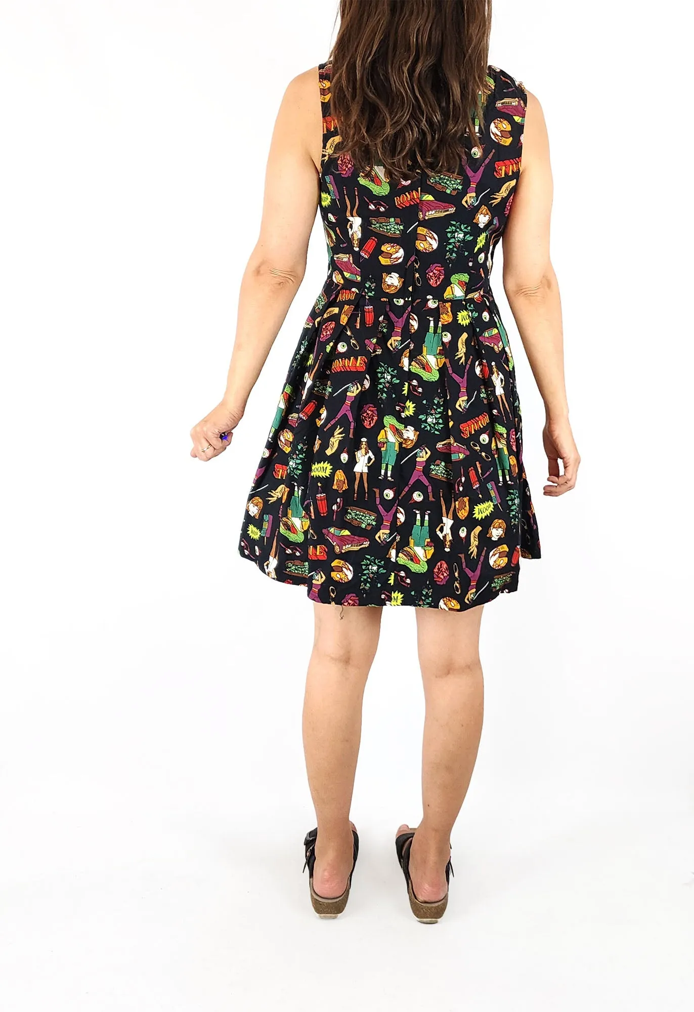 Dangerfield black quirky print dress size 8