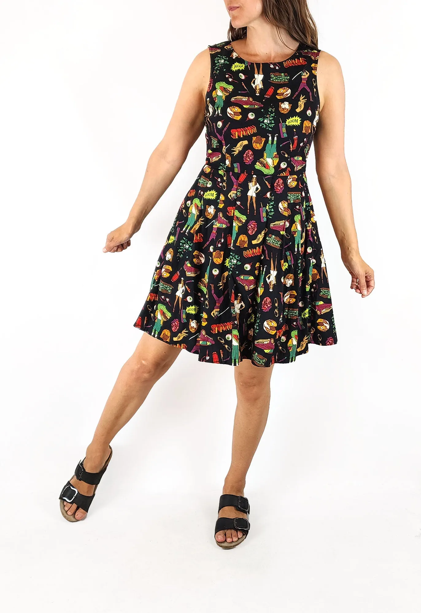 Dangerfield black quirky print dress size 8