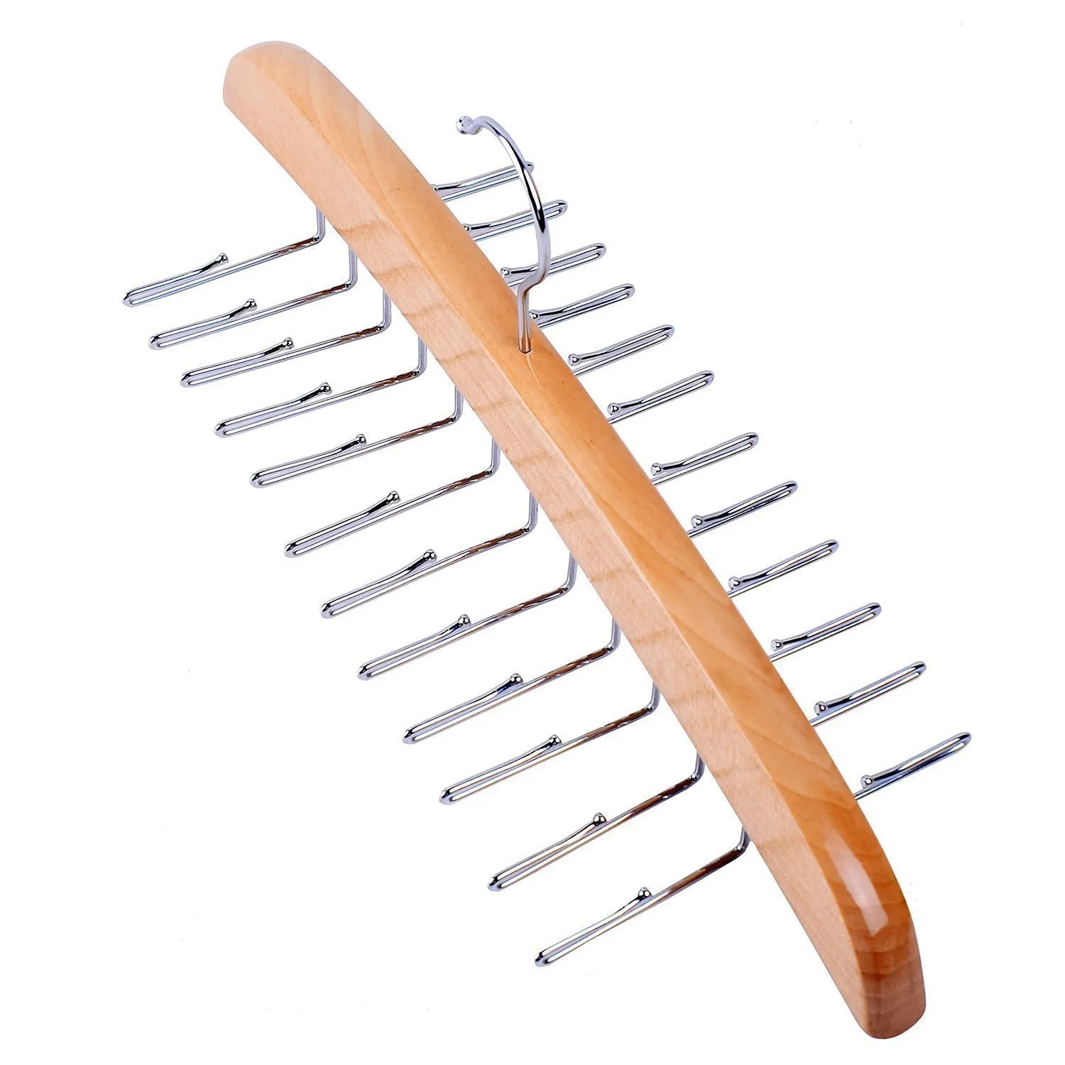 Dbao Pro Tie Rack for Closet,Premium Natural Wooden Tie Hanger Organizer with 24 Rotatable Swivel Metal Stainless Steel Hook,for Men Women Scarf Tie Belt Versatility Rack Organizer Hanger.