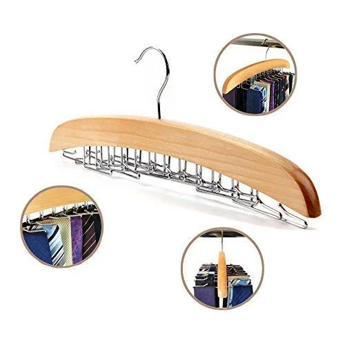 Dbao Pro Tie Rack for Closet,Premium Natural Wooden Tie Hanger Organizer with 24 Rotatable Swivel Metal Stainless Steel Hook,for Men Women Scarf Tie Belt Versatility Rack Organizer Hanger.