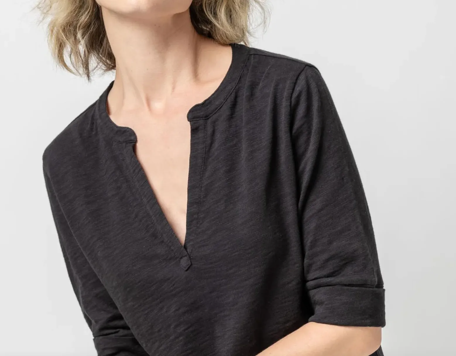 Elbow Sleeve Split Neck
