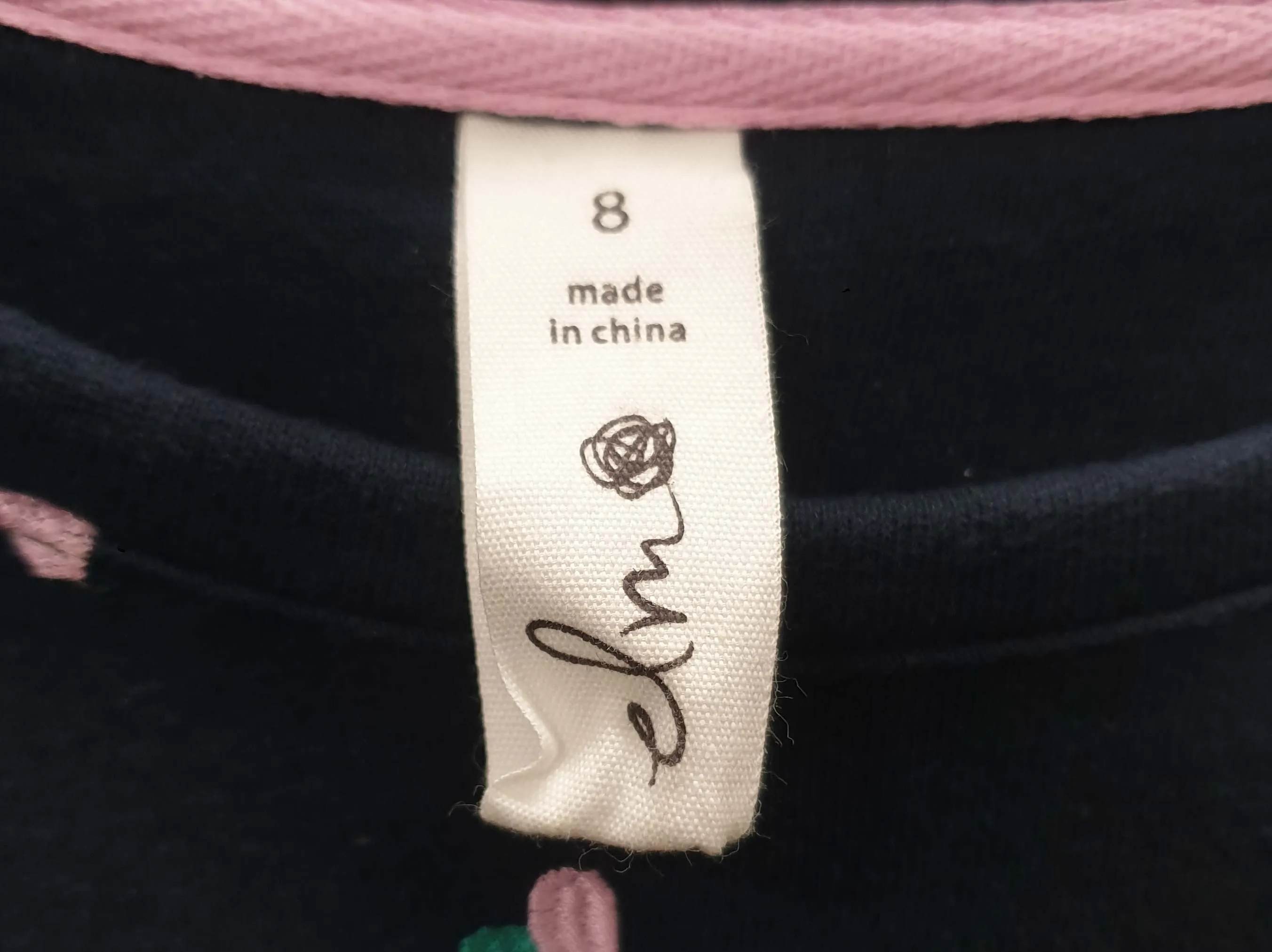 Elm navy jumper dress with cute pink and green embroidery size 8
