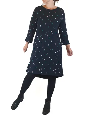 Elm navy jumper dress with cute pink and green embroidery size 8