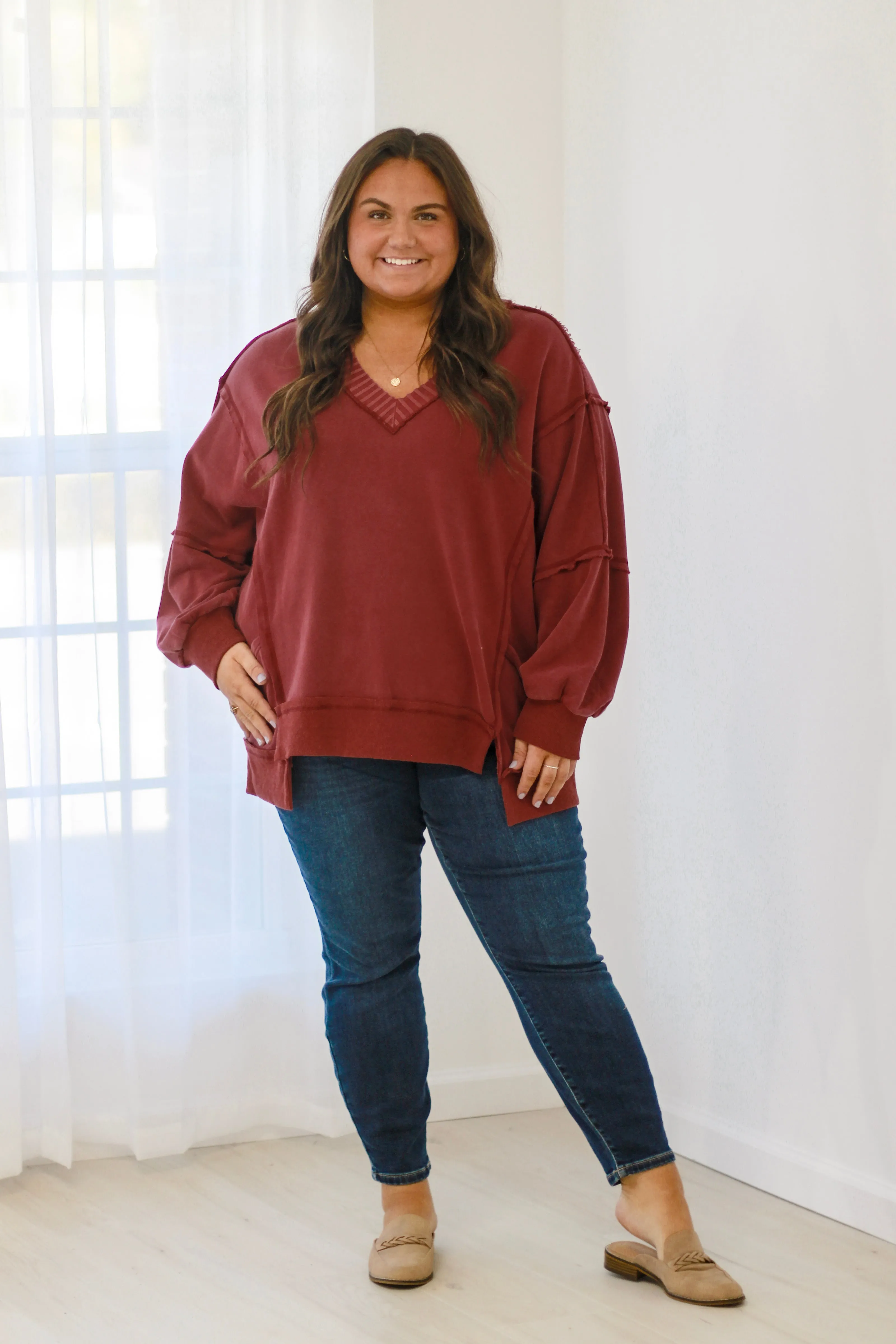 Falling for Love Mineral Wash Sweatshirt in Plum
