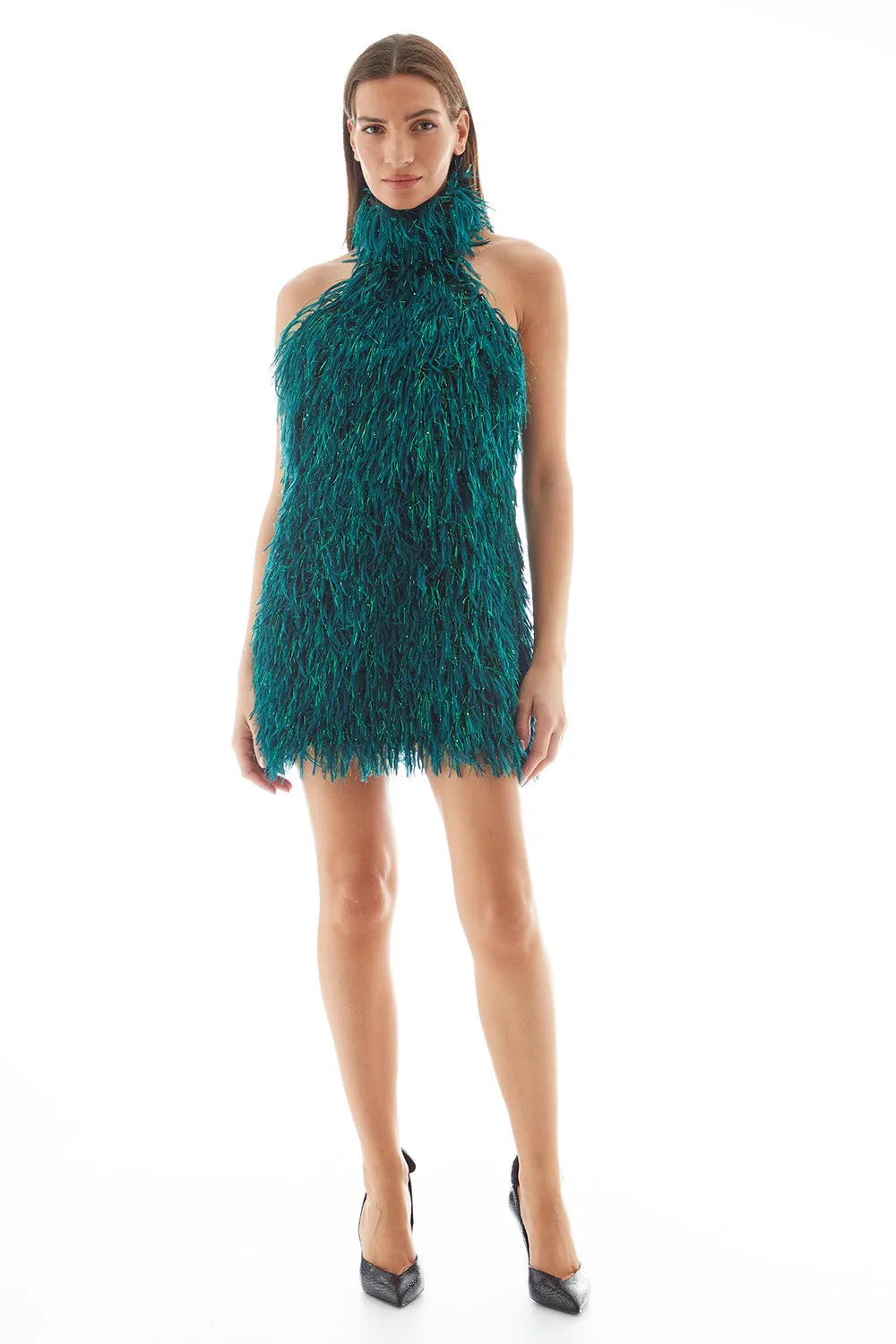 FEATHERS MINI HALTER DRESS