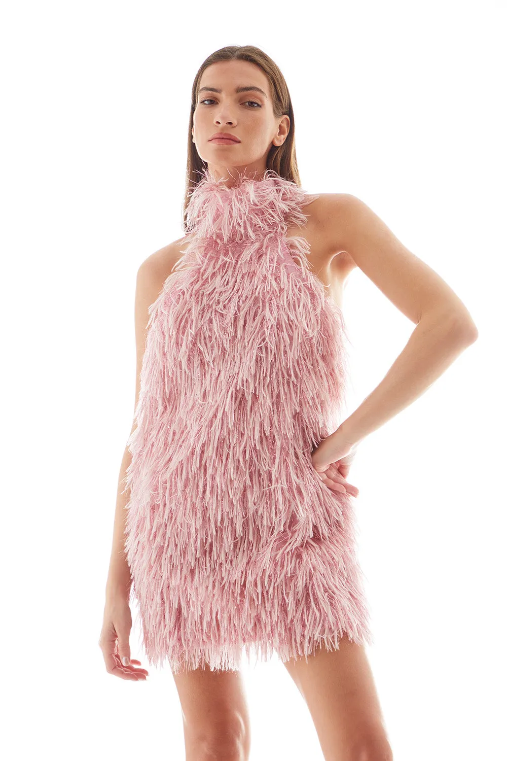 FEATHERS MINI HALTER DRESS