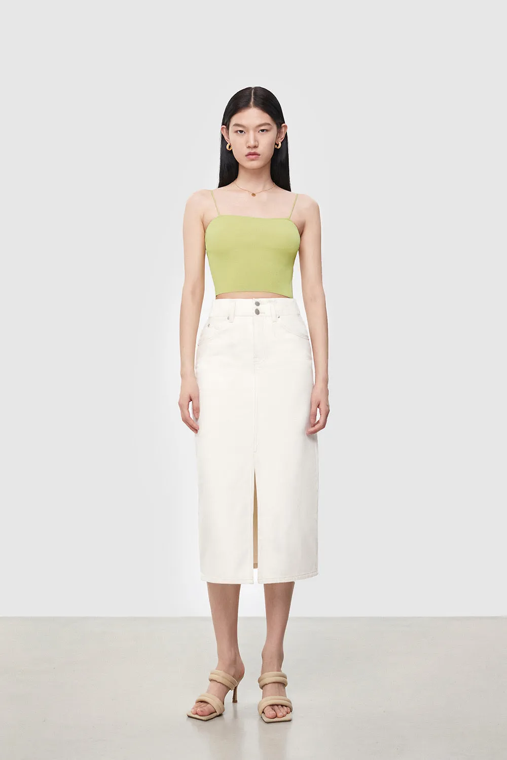 Fine Knit Cropped Camisole Top in Lime