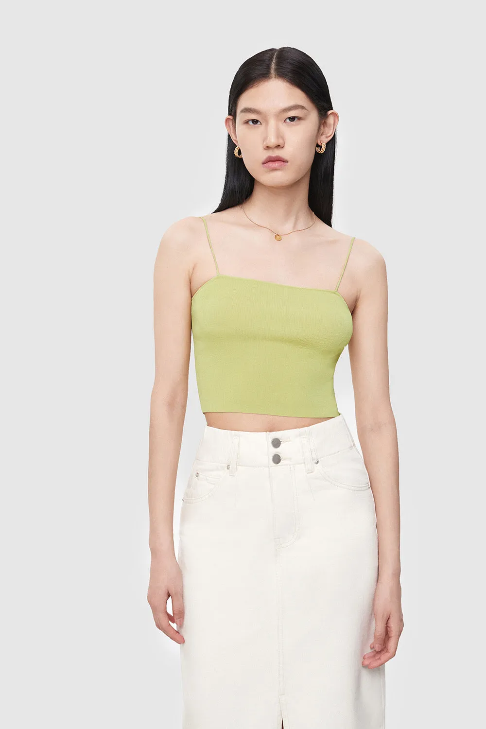 Fine Knit Cropped Camisole Top in Lime