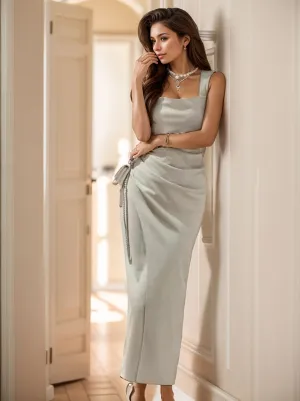Fitted Dress With Side Slit And Rouching