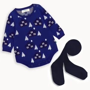Folksy Set - Blueberry Romper & Tights Set