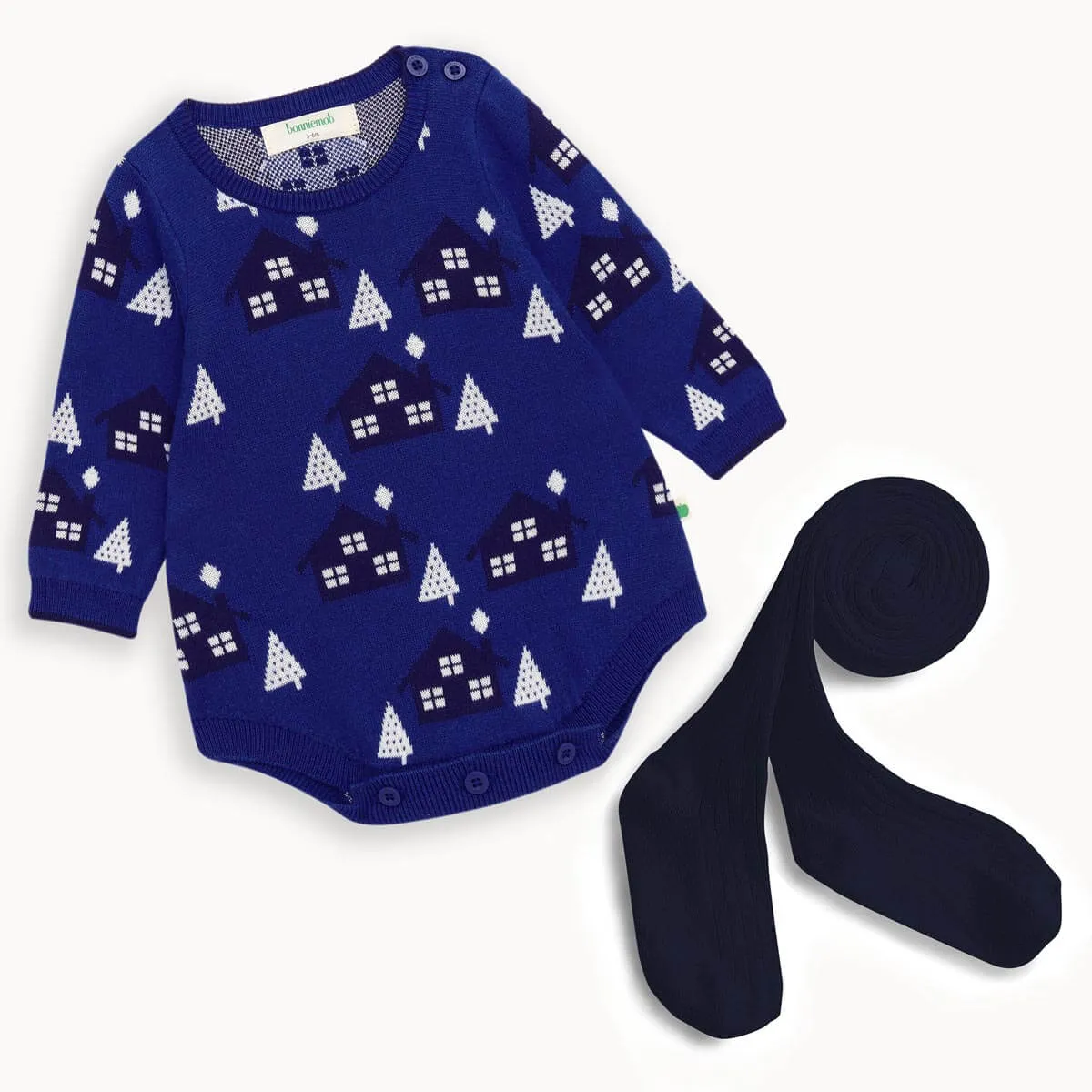 Folksy Set - Blueberry Romper & Tights Set