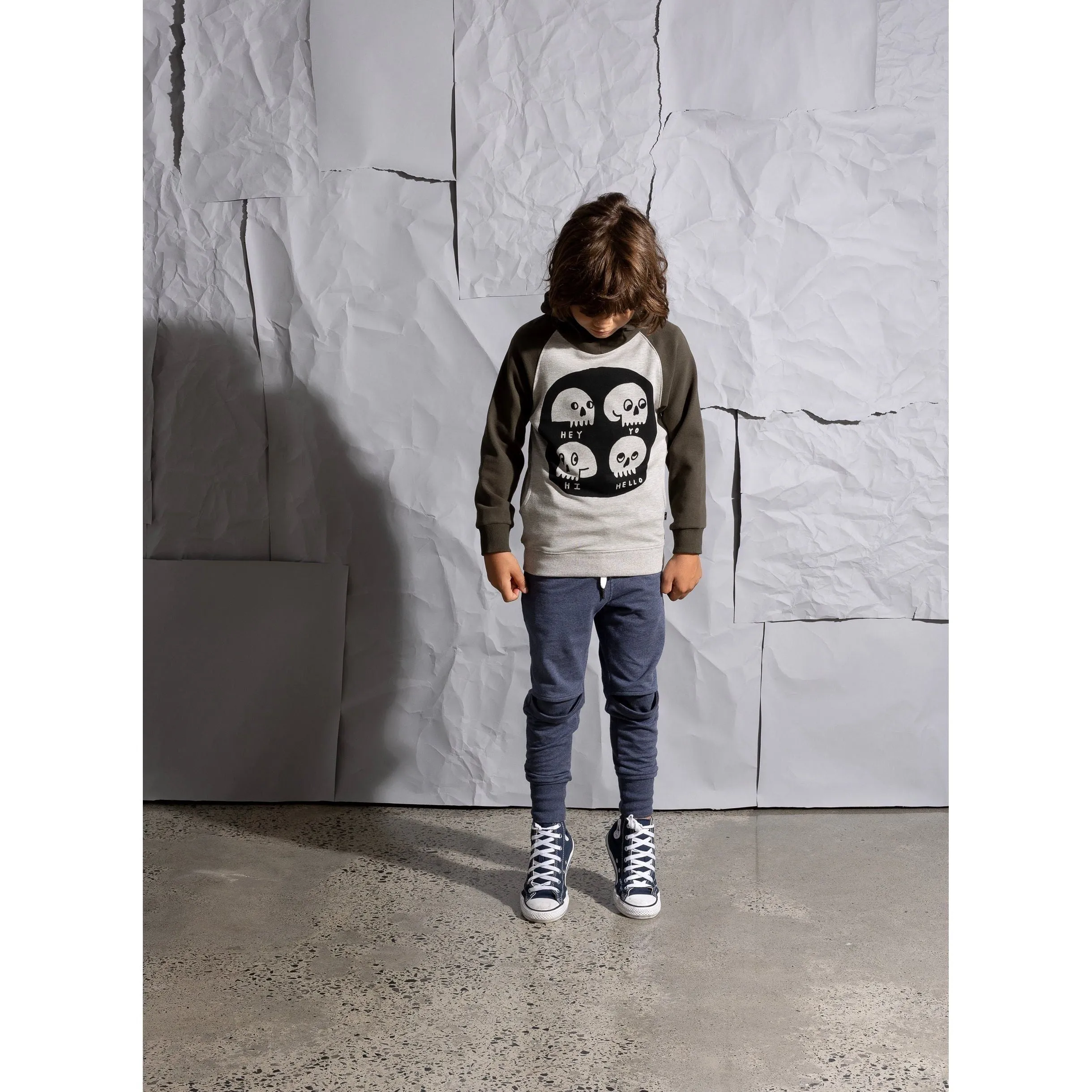 Friendly Skulls Hood - Grey Marle/Khaki
