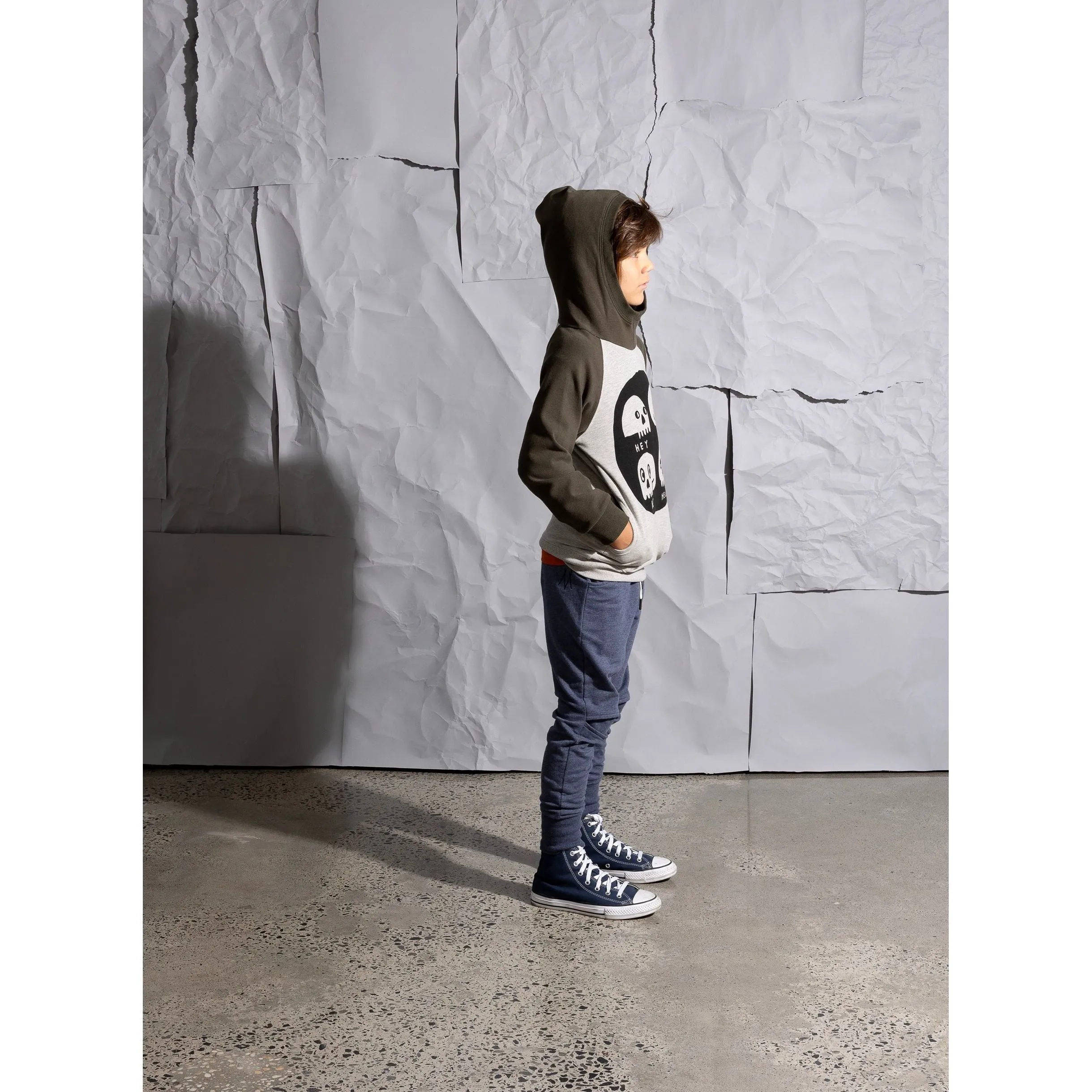 Friendly Skulls Hood - Grey Marle/Khaki