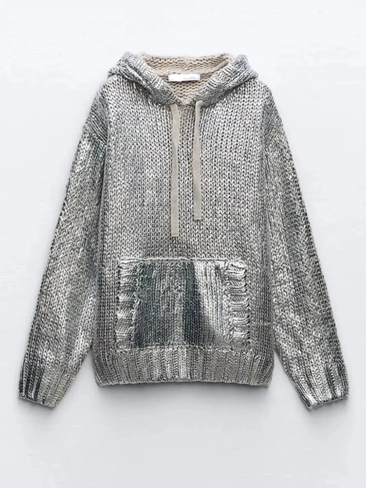 Futuristic Metallic Knitted Hoodie