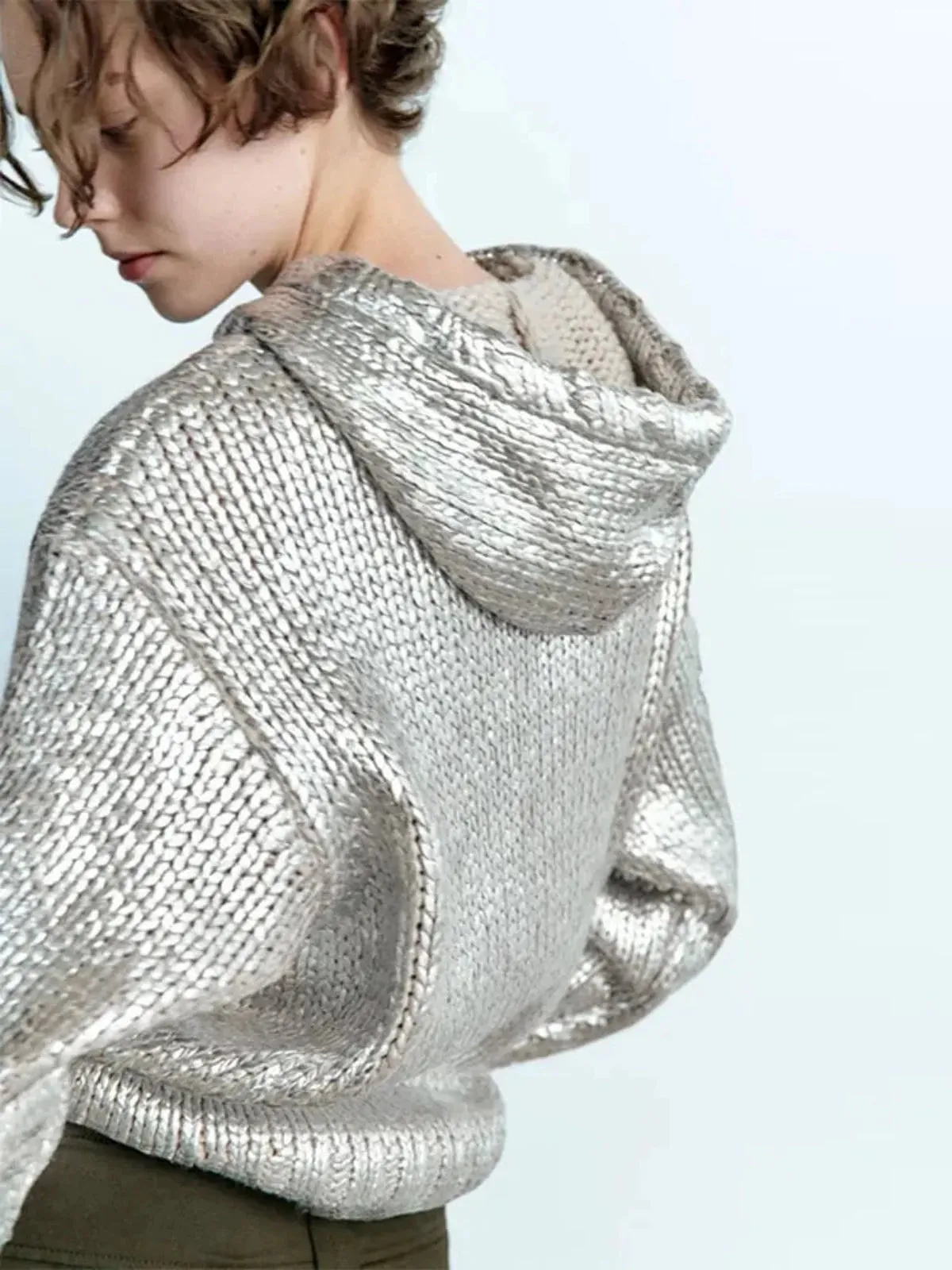 Futuristic Metallic Knitted Hoodie