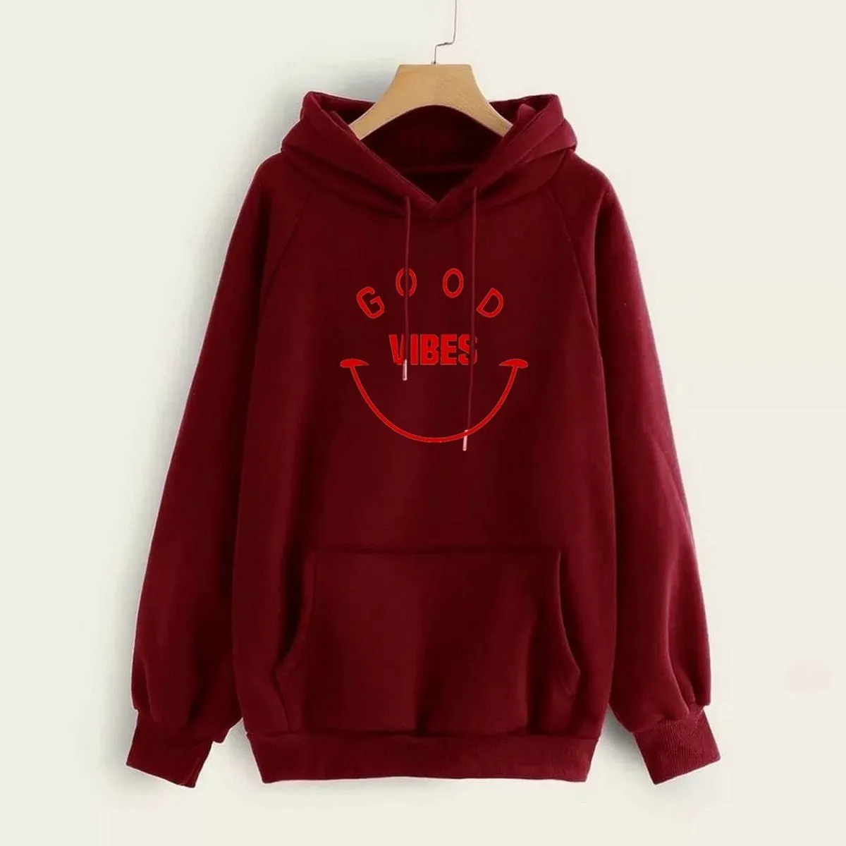 Good Vibes Printed Fleece Full Sleeves Pull Over Hoodie For Men And Women