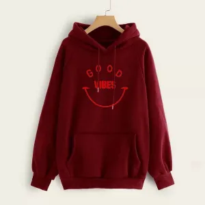 Good Vibes Printed Fleece Full Sleeves Pull Over Hoodie For Men And Women