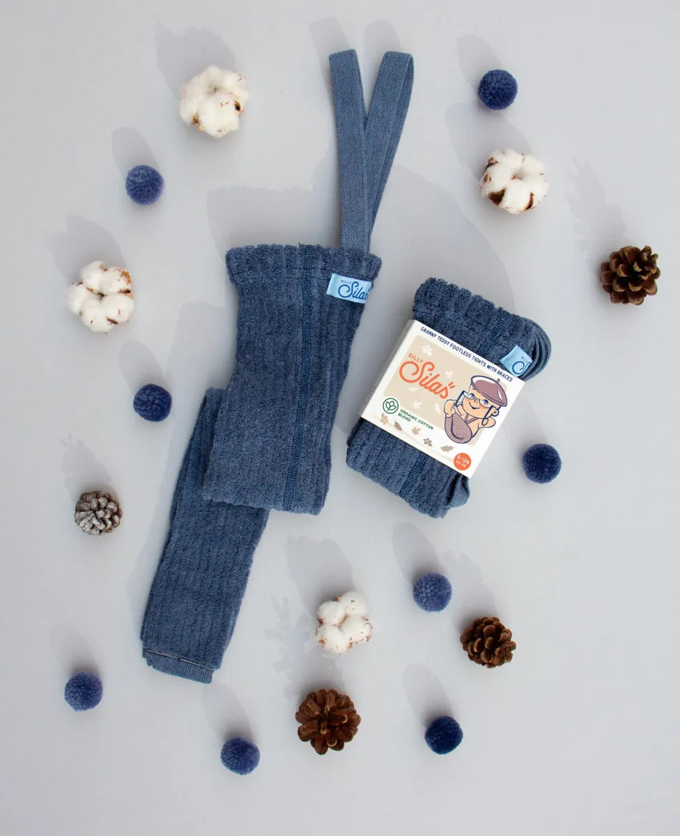 Granny Teddy Footless Tights - Steel Blue