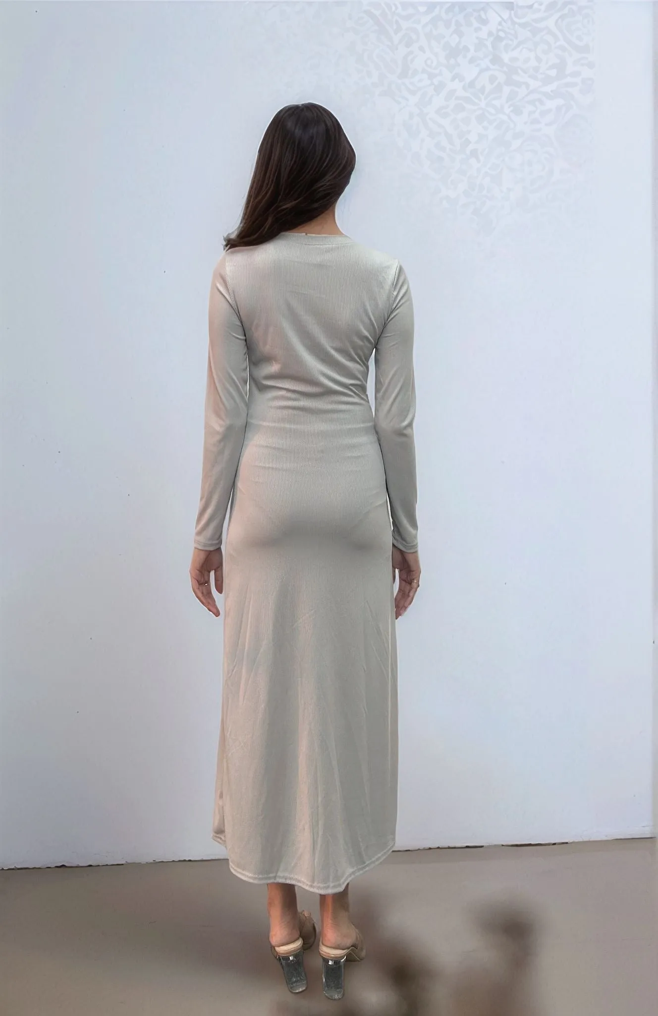 Grey Button Down Rib Fitted Dress