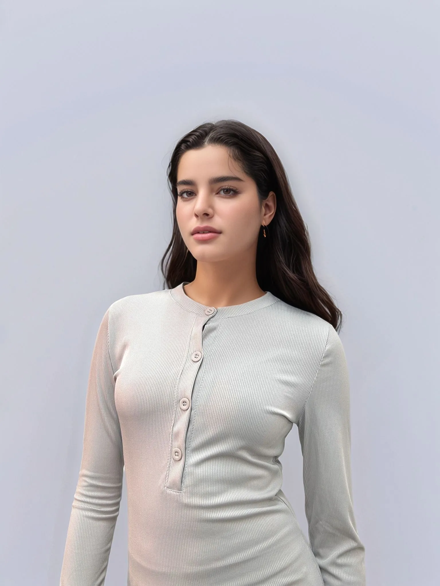 Grey Button Down Rib Fitted Dress