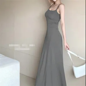 Grey Fitted Maxi With Flared Bottom