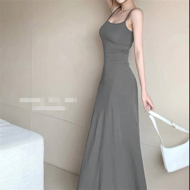 Grey Fitted Maxi With Flared Bottom