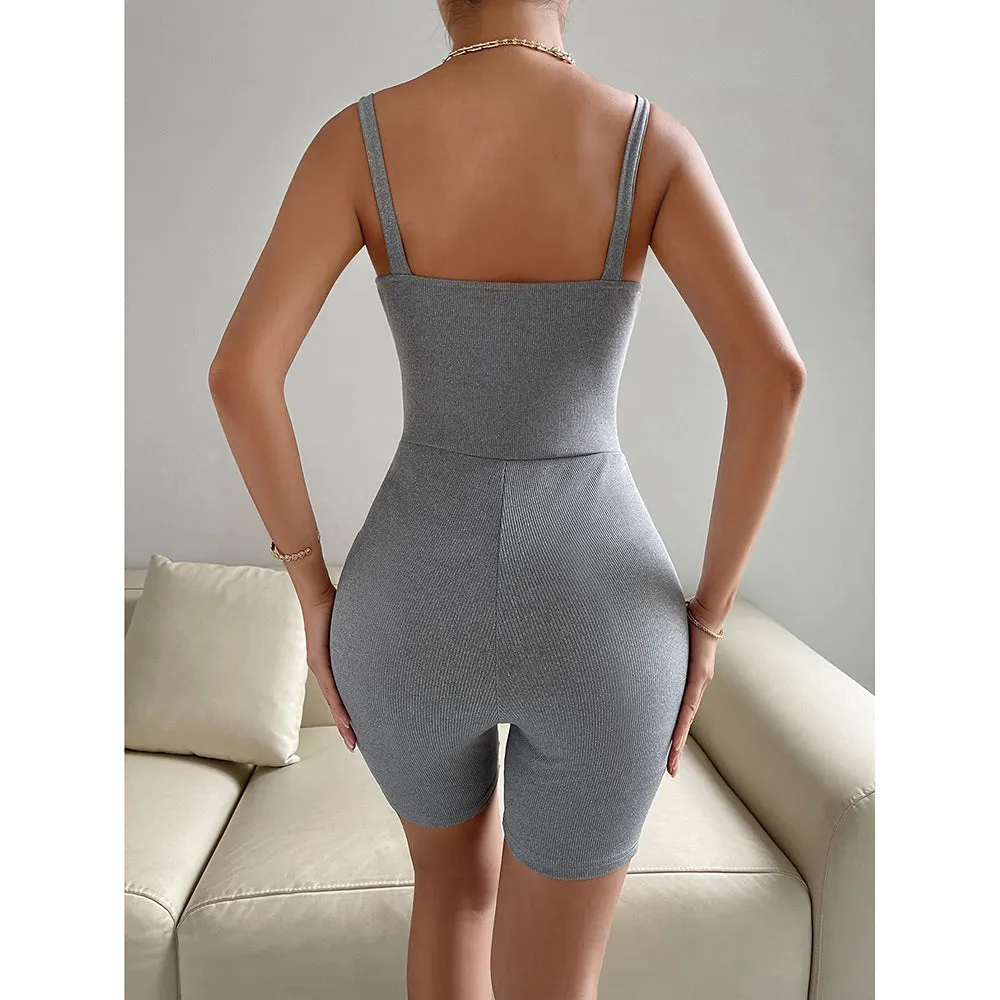 Grey Strappy Ribbed Fitted Romper