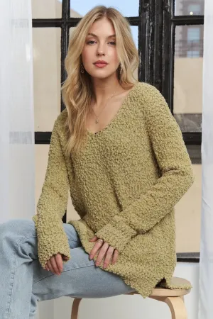 Hazel Blues® |  ADORA High-Low Side Slit V-Neck Sweater