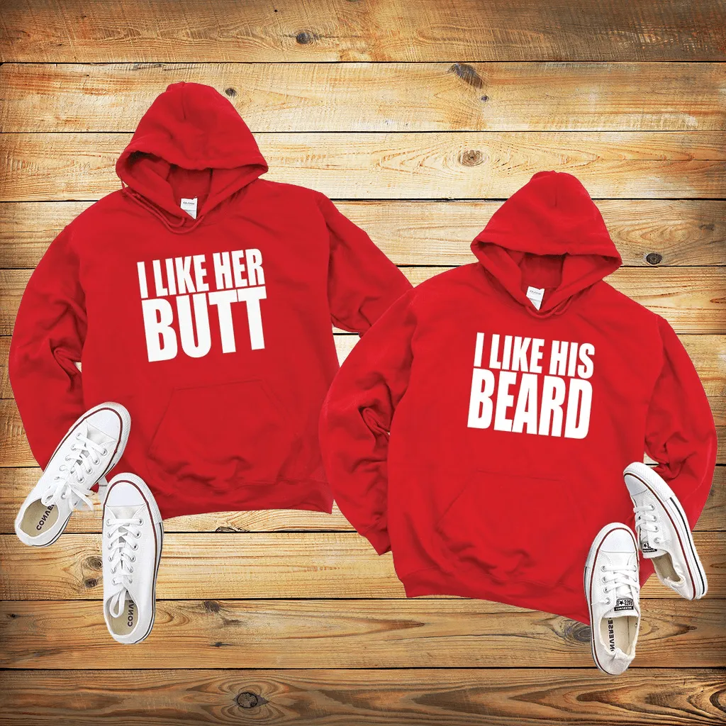 I Like Her Butt & I Like His Beard Red Hoodies