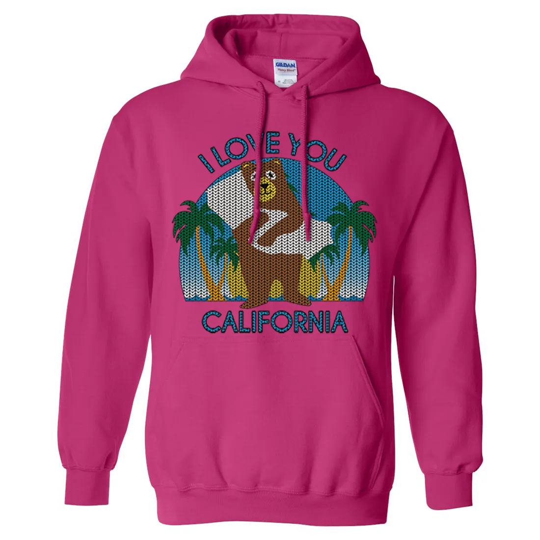 I Love You CA Knit Style Bear Sweatshirt Hoodie