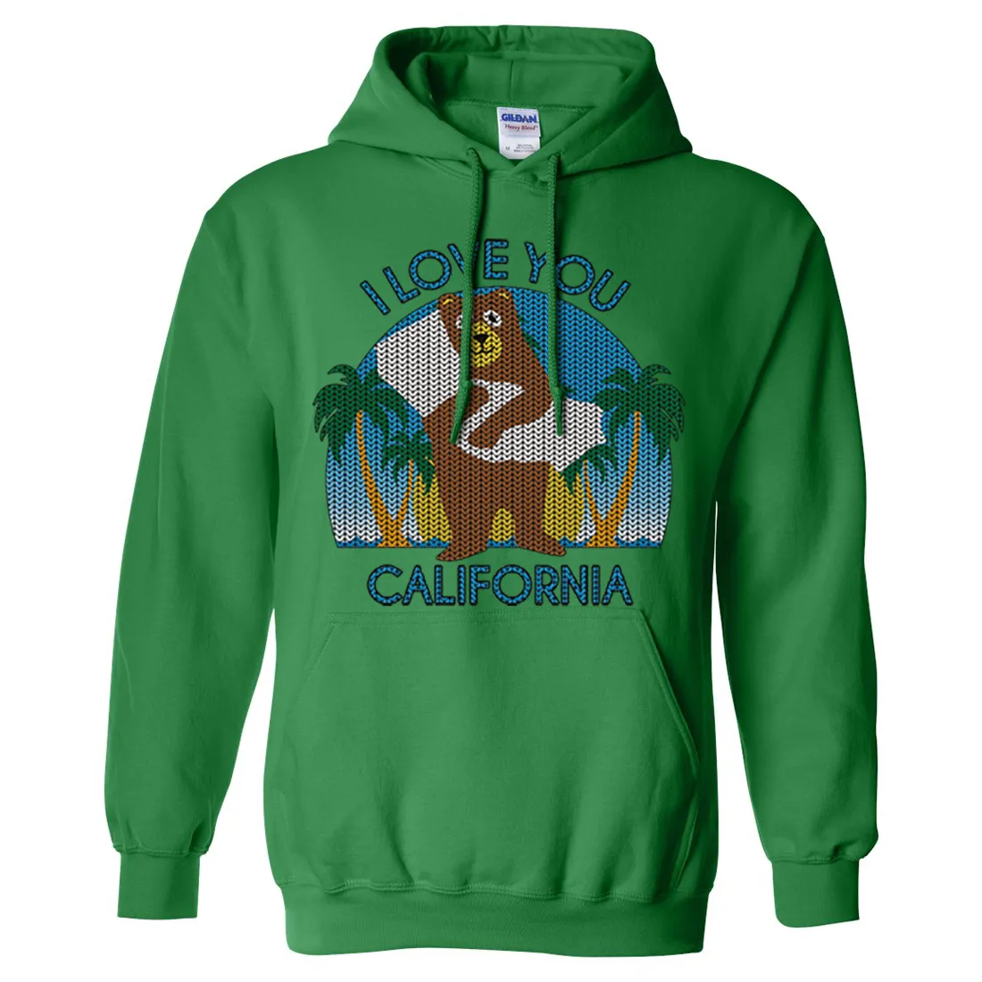 I Love You CA Knit Style Bear Sweatshirt Hoodie