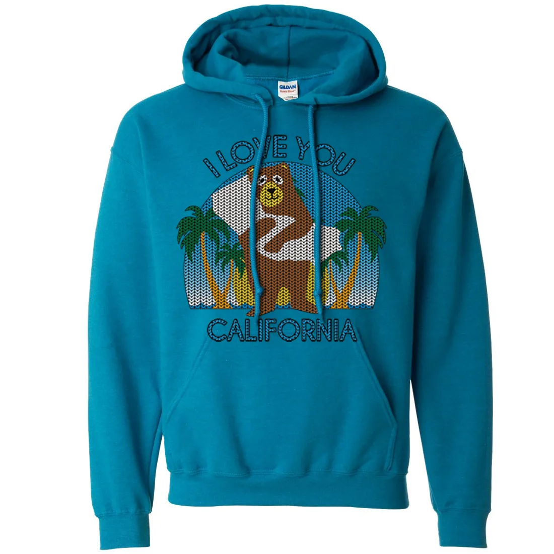 I Love You CA Knit Style Bear Sweatshirt Hoodie