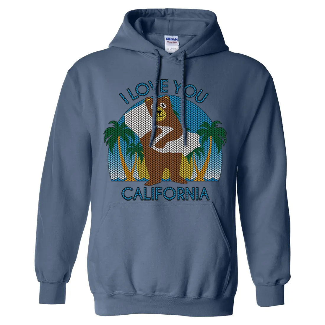 I Love You CA Knit Style Bear Sweatshirt Hoodie