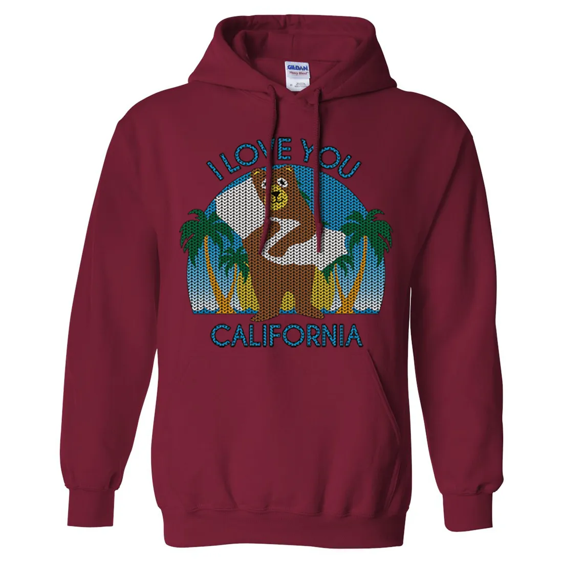 I Love You CA Knit Style Bear Sweatshirt Hoodie