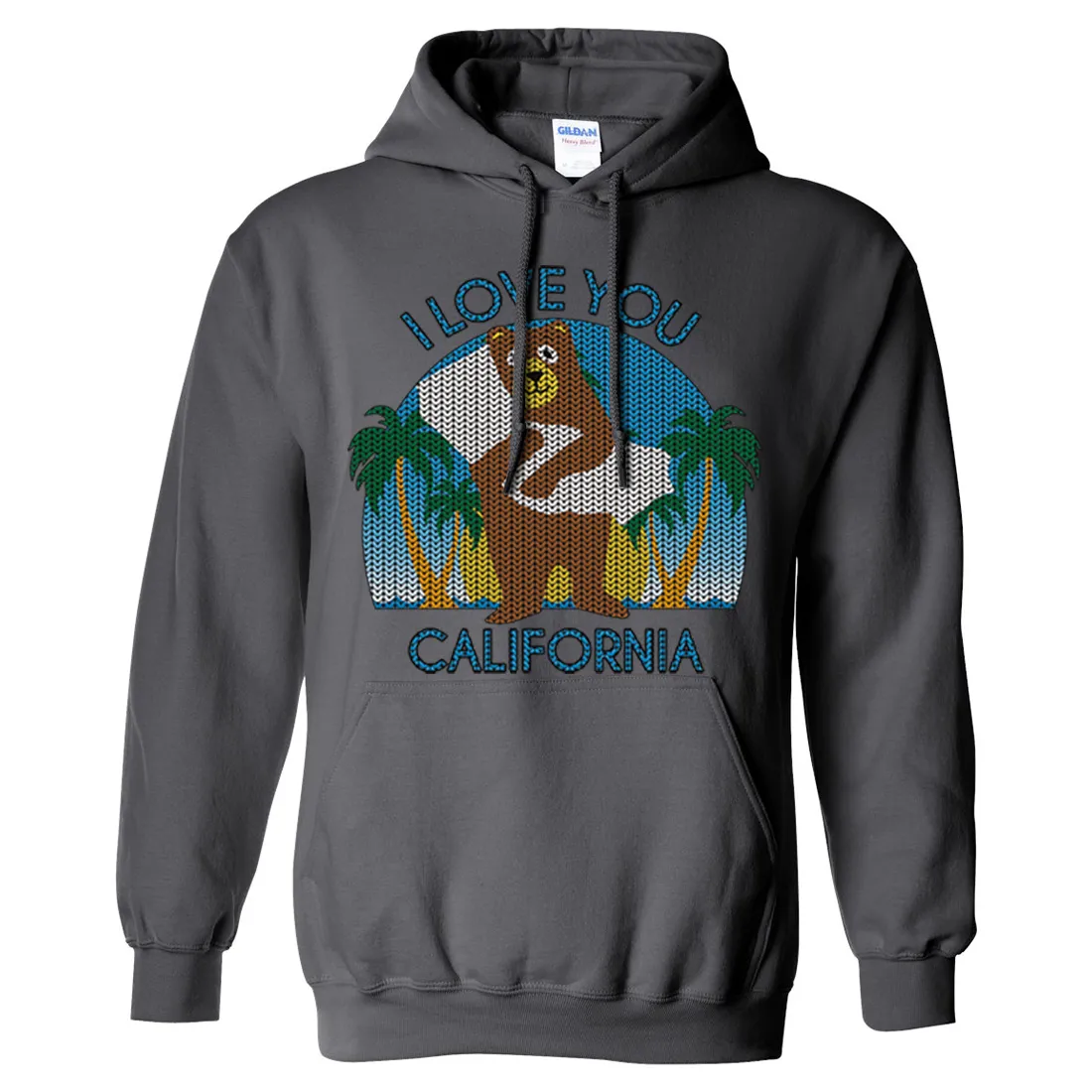 I Love You CA Knit Style Bear Sweatshirt Hoodie