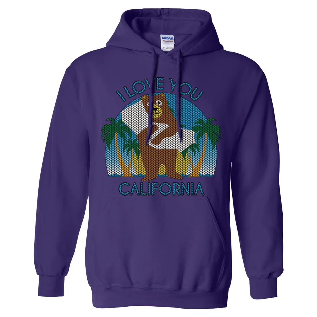 I Love You CA Knit Style Bear Sweatshirt Hoodie
