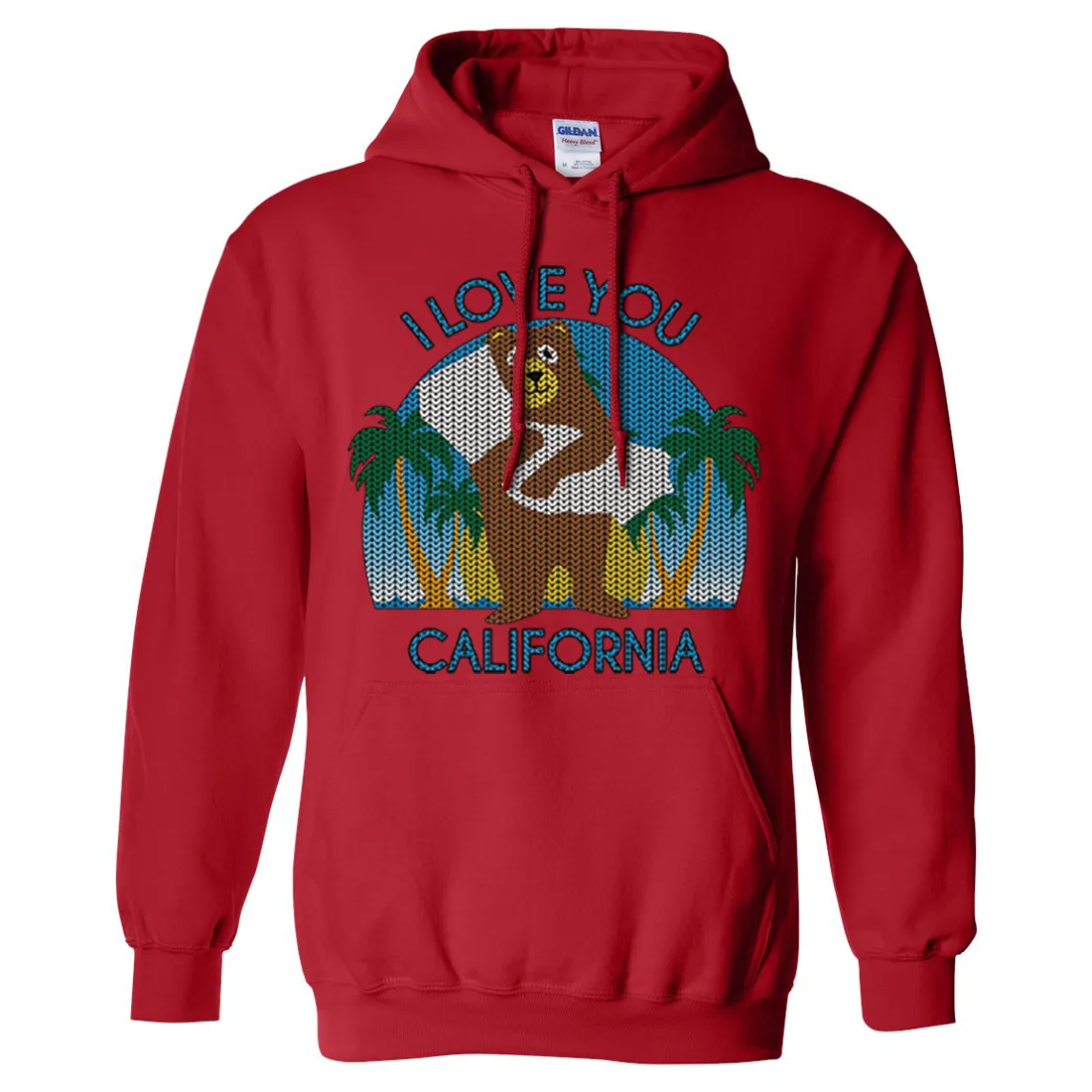 I Love You CA Knit Style Bear Sweatshirt Hoodie