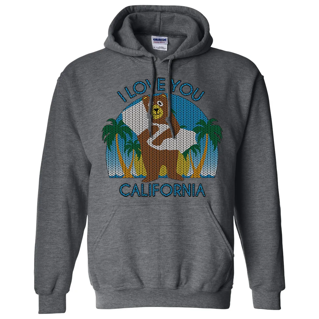 I Love You CA Knit Style Bear Sweatshirt Hoodie