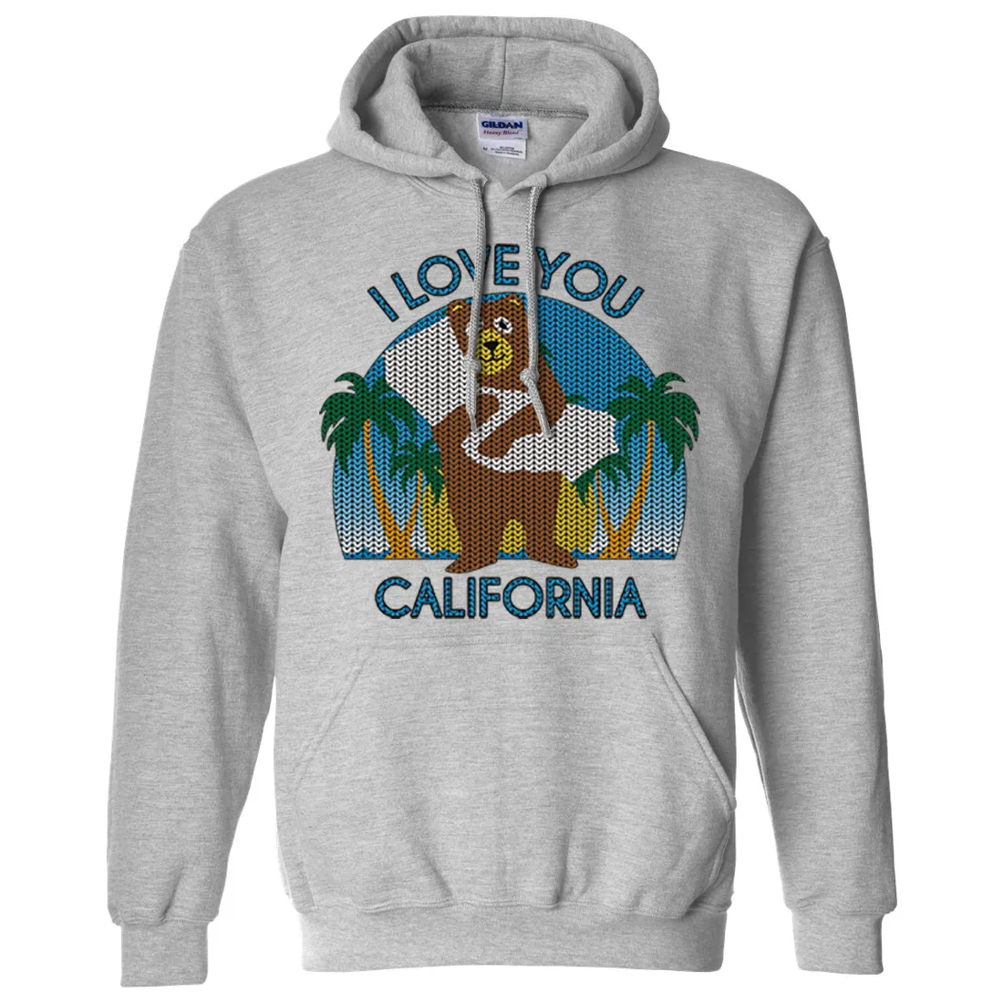 I Love You CA Knit Style Bear Sweatshirt Hoodie