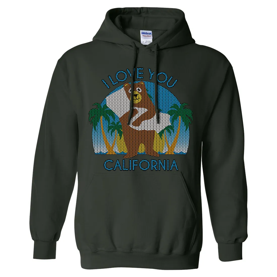 I Love You CA Knit Style Bear Sweatshirt Hoodie