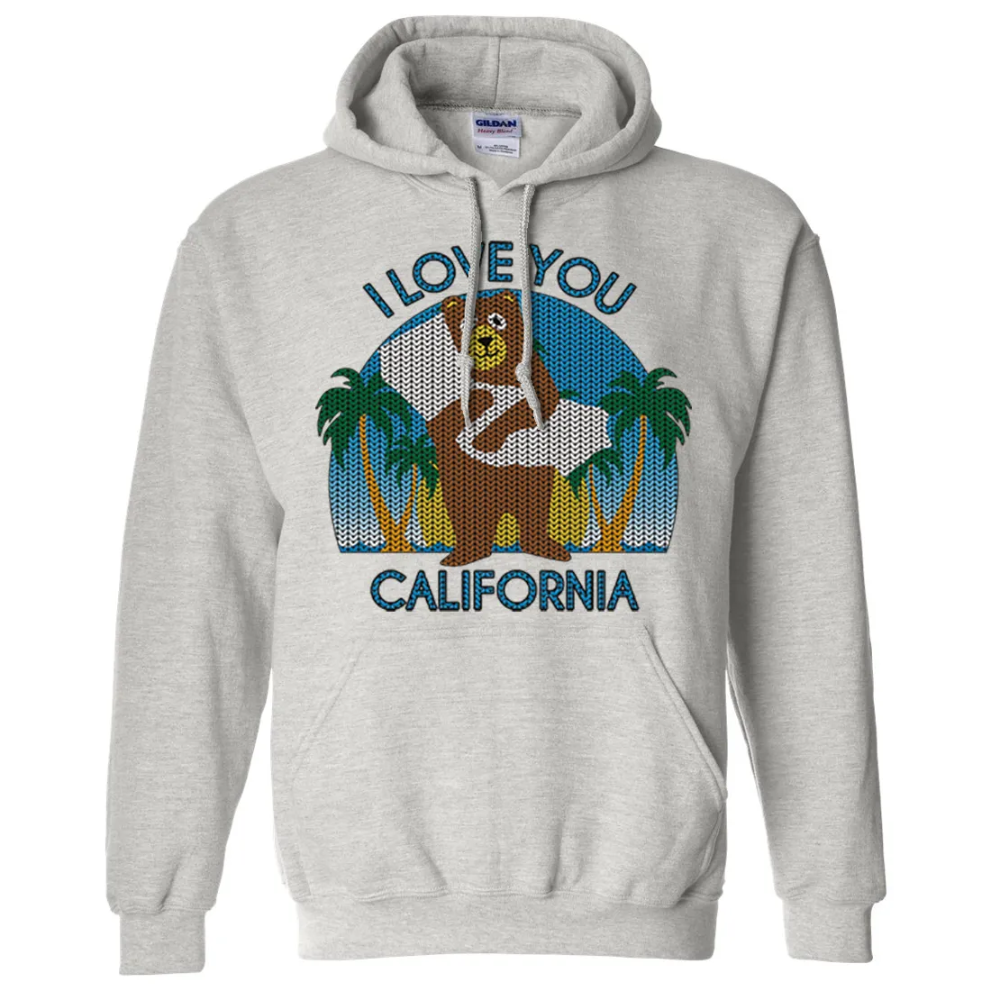 I Love You CA Knit Style Bear Sweatshirt Hoodie