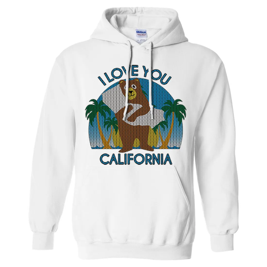 I Love You CA Knit Style Bear Sweatshirt Hoodie