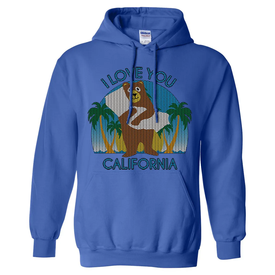 I Love You CA Knit Style Bear Sweatshirt Hoodie