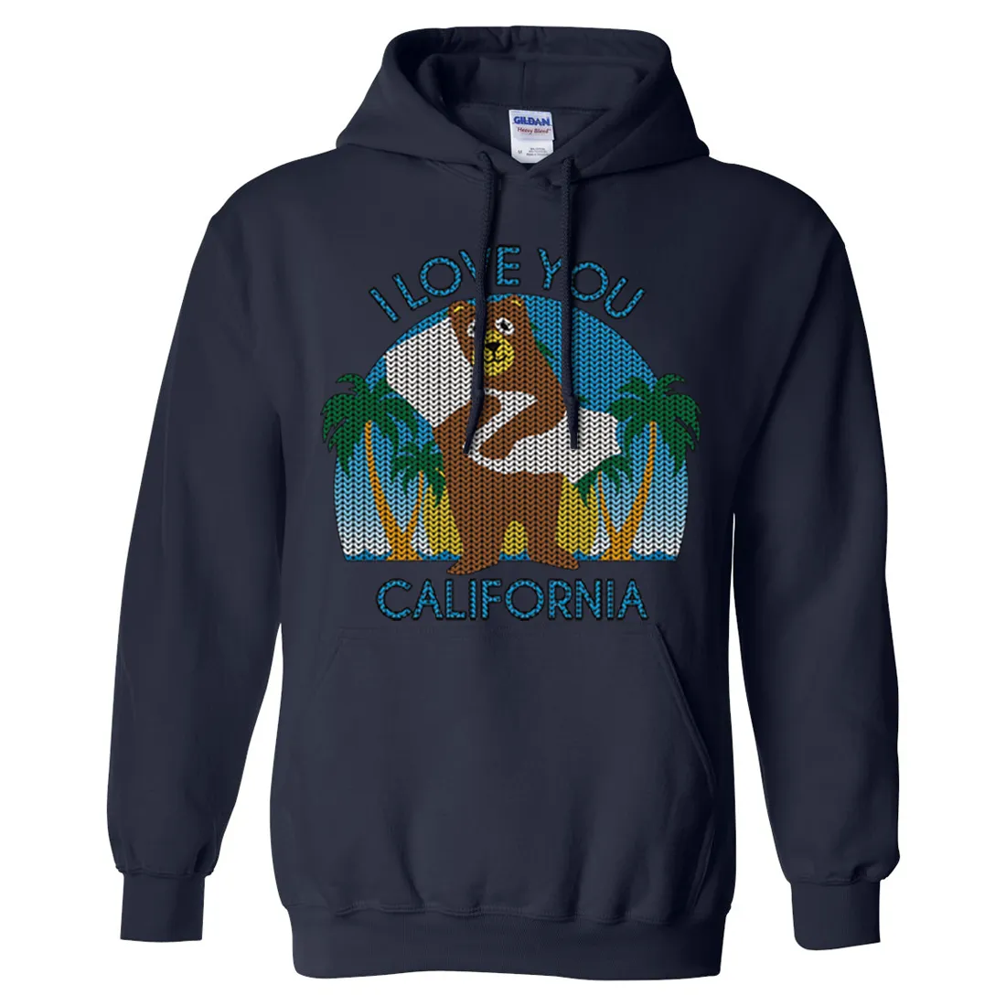 I Love You CA Knit Style Bear Sweatshirt Hoodie