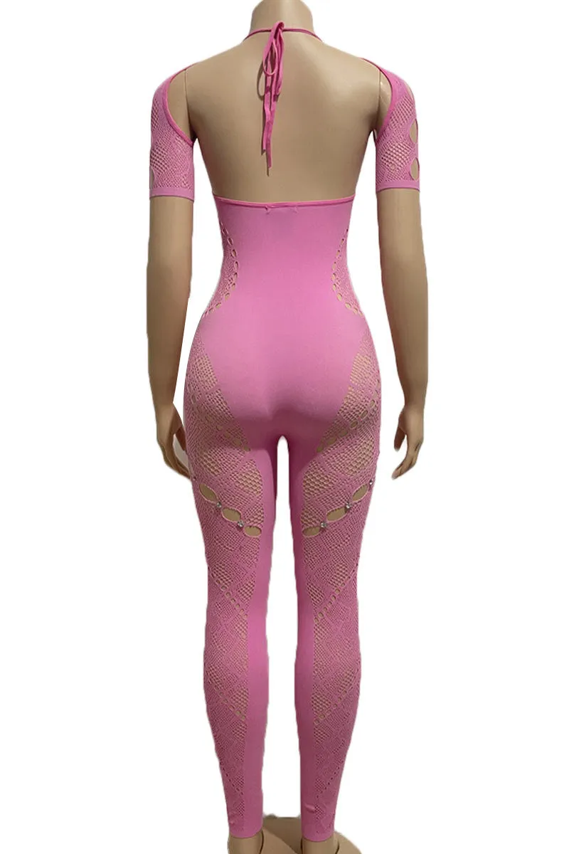 JG0425 Mesh Keyholes Bodycon Jumpsuits