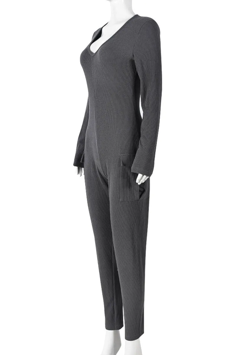 JH0580 V neck Fitted Jumpsuits