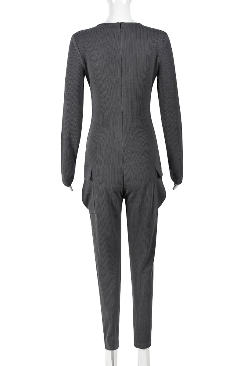 JH0580 V neck Fitted Jumpsuits