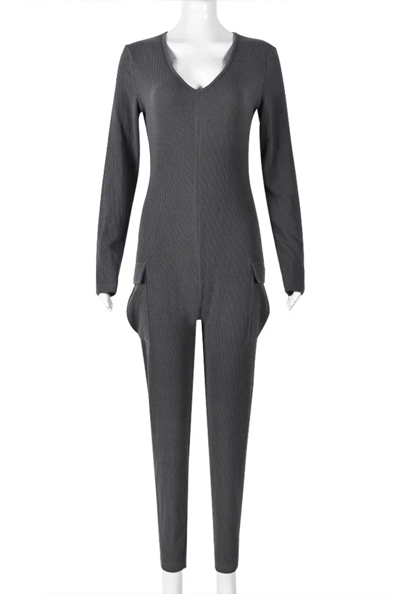 JH0580 V neck Fitted Jumpsuits