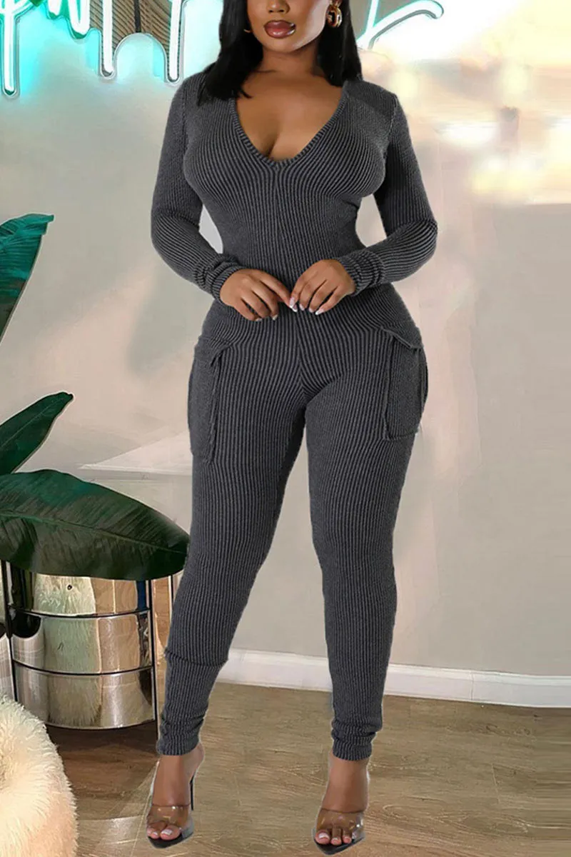 JH0580 V neck Fitted Jumpsuits