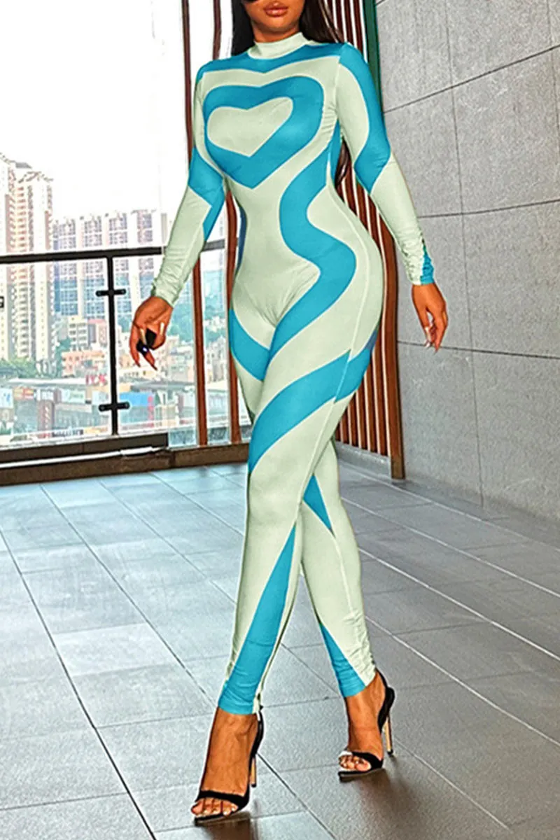 JI0212 Stripes Printed Bodycon Jumpsuits